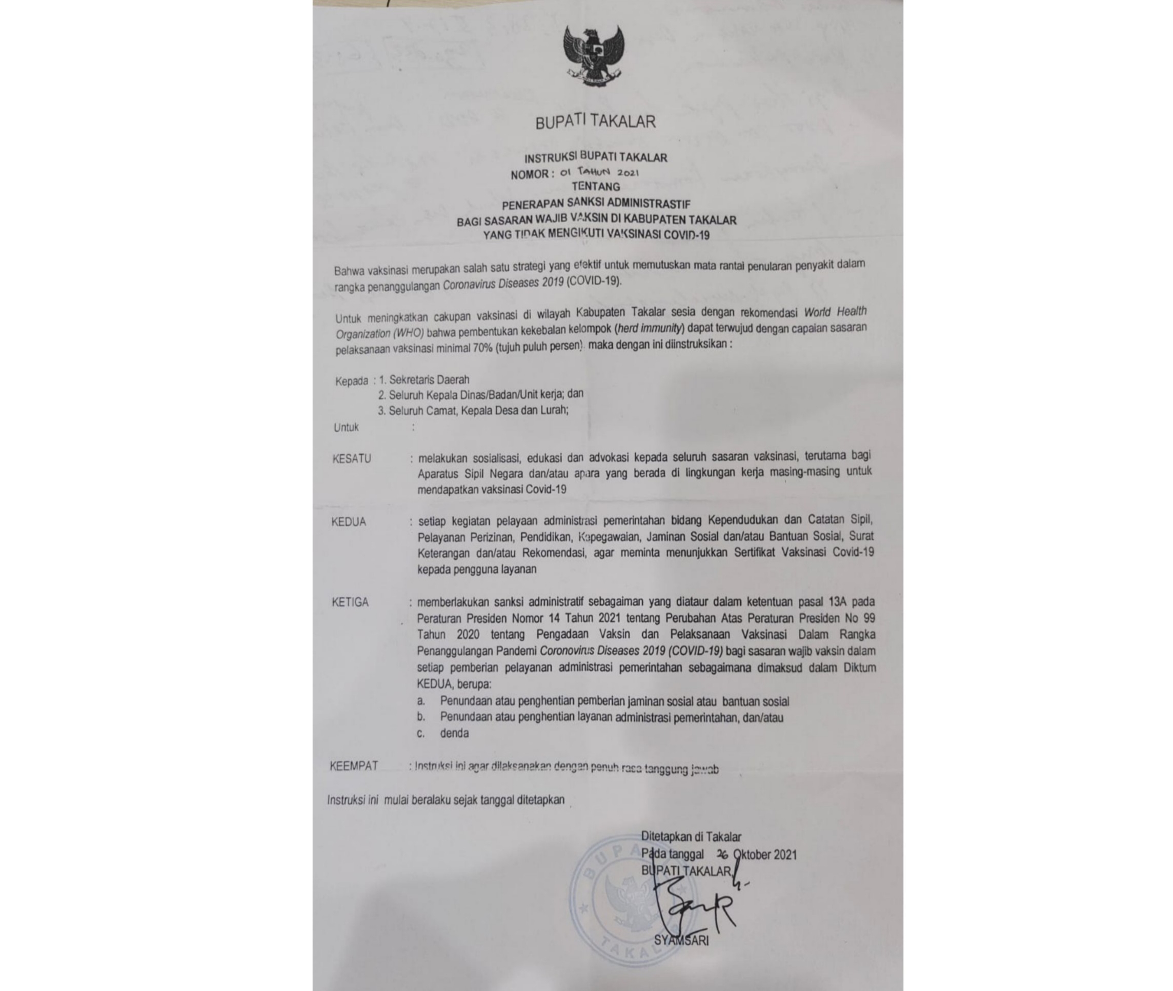 Tak Mau Vaksin? Siap-siap Tidak Dilayani Dinas Dukcapil Takalar